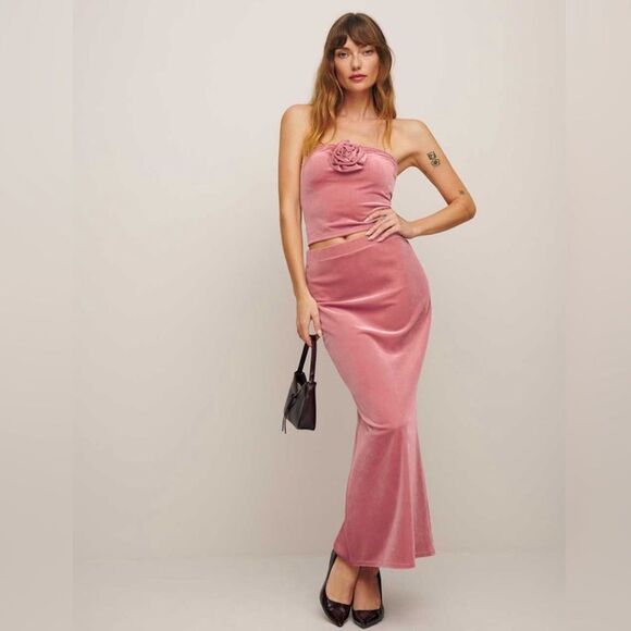 Reformation Adalynn Knit Velvet Two Piece Skirt Set New! - Picture 1 of 13